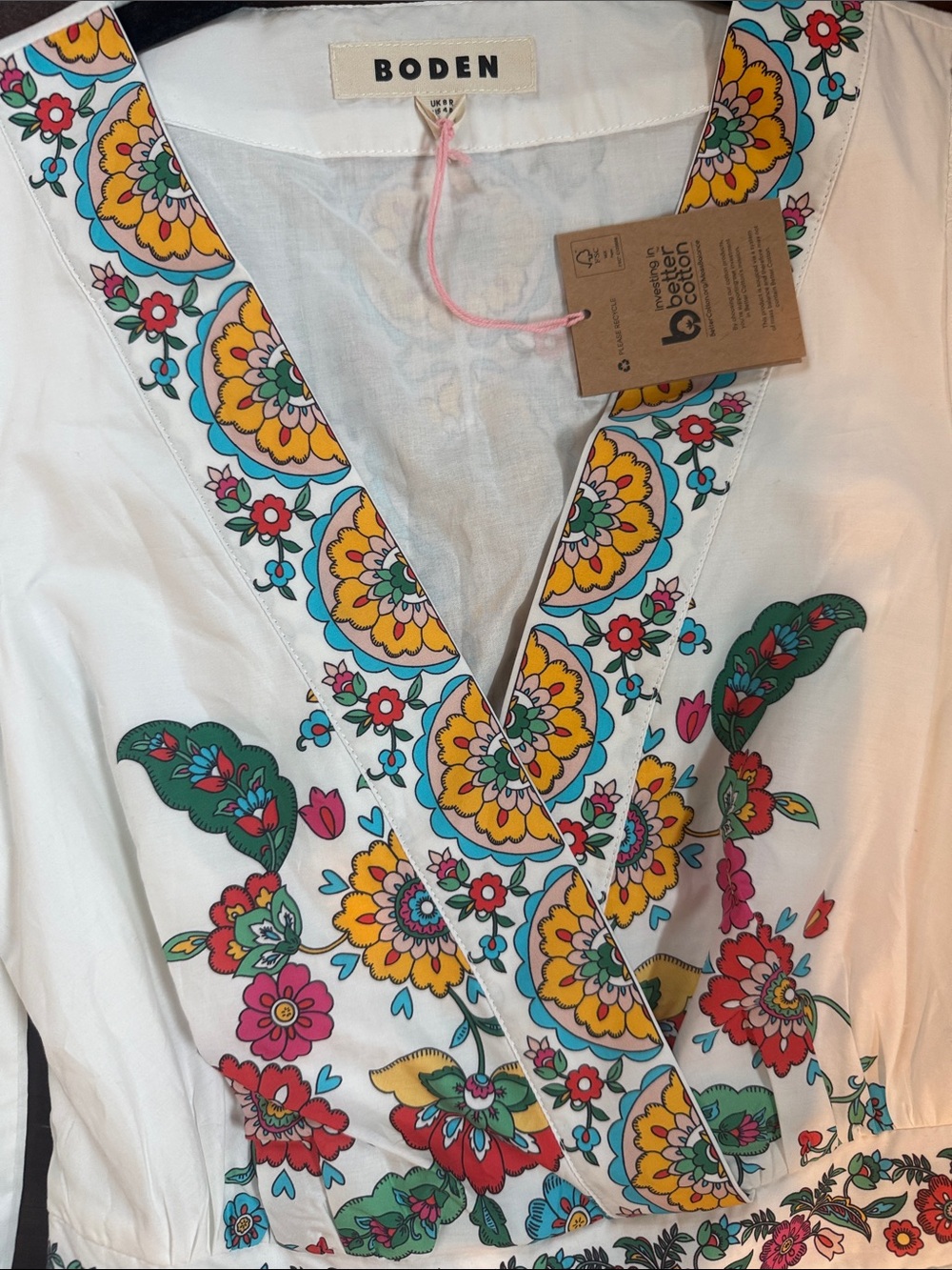 Boden White Floral Embroidered Long-Sleeve Tiered Dress - Picture 2 of 5